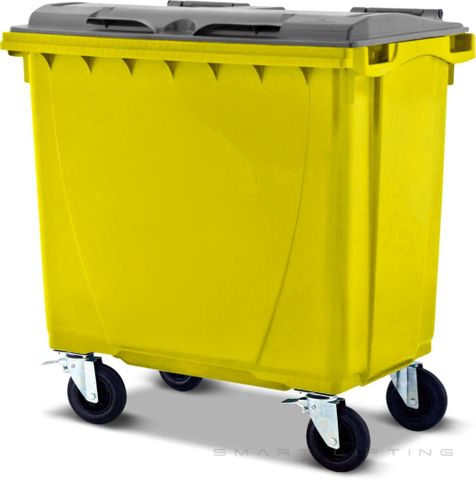 MGB660-YS // Simpro 660L Yellow/Silver Wheelie Bin, HDPE, with 4x 200mm castors