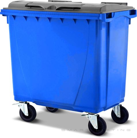 MGB660-BS // Simpro 660L Blue/Silver Wheelie Bin, HDPE, with 4x 200mm castors