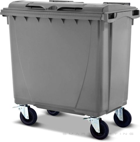 MGB660-SS // Simpro 660L Wheelie Bin, Silver HDPE, with 4x 200mm castors