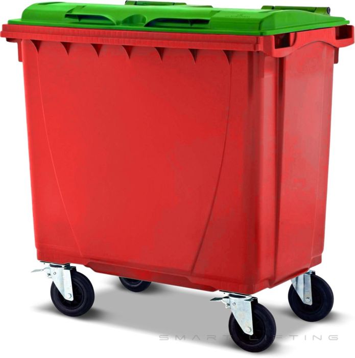 MGB660-RL // Simpro 660L Red/Lime Wheelie Bin, HDPE, with 4x 200mm castors