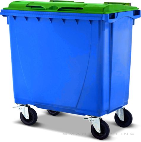 MGB660-BL // Simpro 660L Wheelie Bin, Blue/Lime HDPE, with 4x 200mm castors