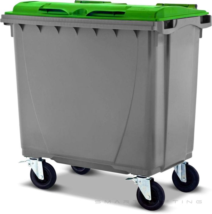 MGB660-SL // Simpro 660L Silver/Lime Wheelie Bin, HDPE, with 4x 200mm castors