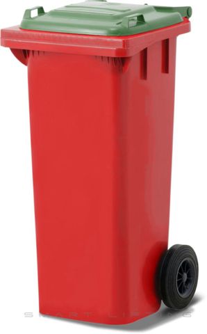 MGB80-RG // Simpro 80L Red/Green Wheelie Bin, HDPE, with 2x 200mm outset wheels