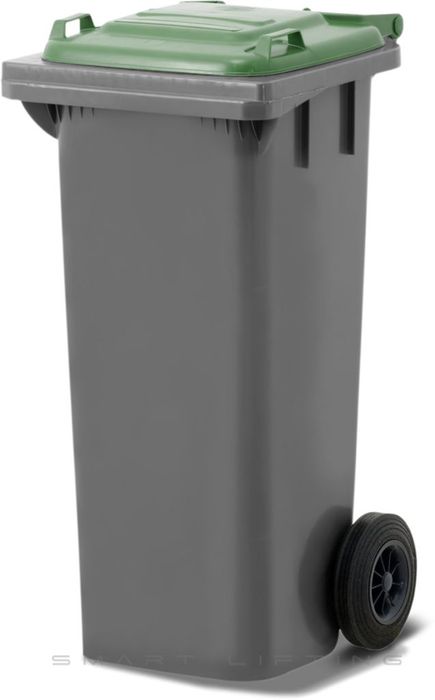 MGB80-SG // Simpro 80L Silver/Green Wheelie Bin, HDPE, with 2x 200mm outset wheels