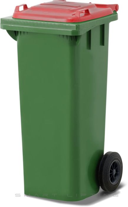 MGB80-GR // Simpro 80L Wheelie Bin, Green/Red HDPE, with 2x 200mm outset wheels