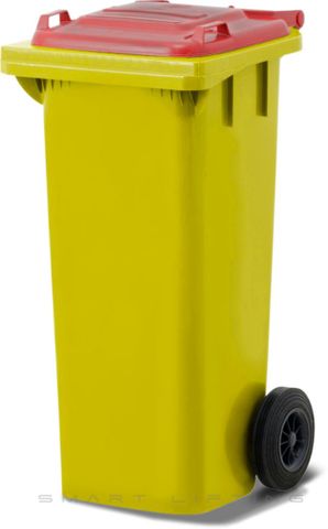 MGB80-YR // Simpro 80L Wheelie Bin, Yellow/Red HDPE, with 2x 200mm outset wheels