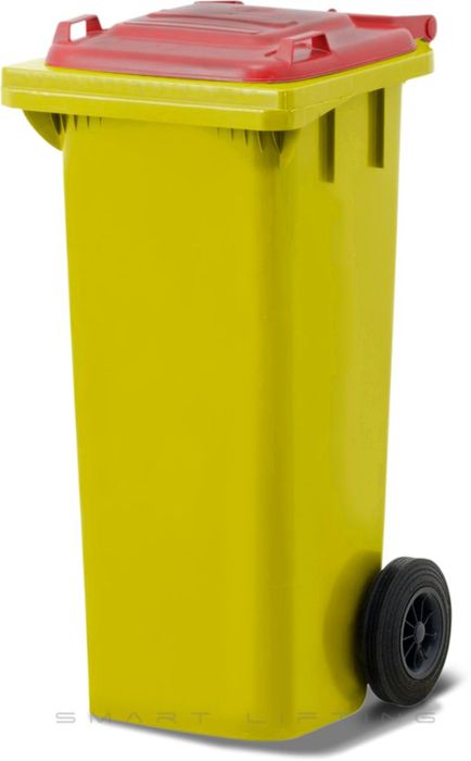 MGB80-YR // Simpro 80L Wheelie Bin, Yellow/Red HDPE, with 2x 200mm outset wheels