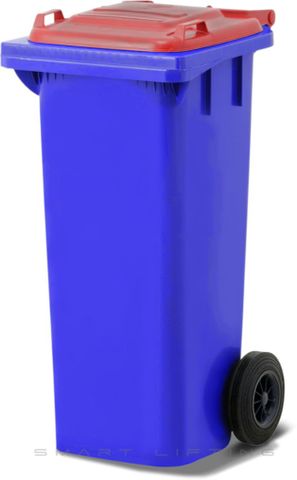 MGB80-BR // Simpro 80L Wheelie Bin, Blue/Red HDPE, with 2x 200mm outset wheels