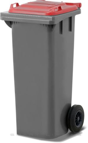 MGB80-SR // Simpro 80L Silver/Red Wheelie Bin, HDPE, with 2x 200mm outset wheels