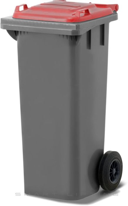 MGB80-SR // Simpro 80L Wheelie Bin, Silver/Red HDPE, with 2x 200mm outset wheels