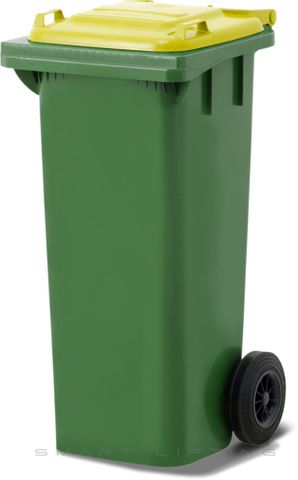 MGB80-GY // Simpro 80L Wheelie Bin, Green/Yellow HDPE, with 2x 200mm outset wheels