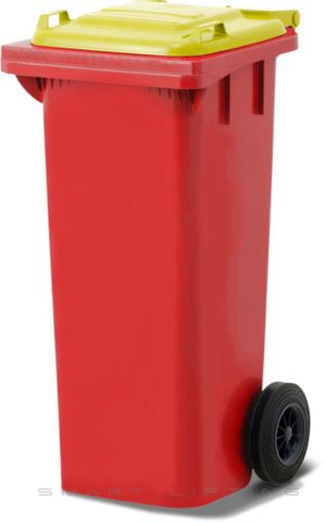 MGB80-RY // Simpro 80L Red/Yellow Wheelie Bin, HDPE, with 2x 200mm outset wheels