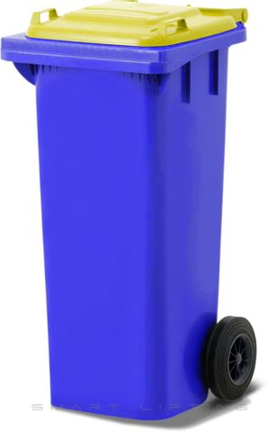 MGB80-BY // Simpro 80L Blue/Yellow Wheelie Bin, HDPE, with 2x 200mm outset wheels