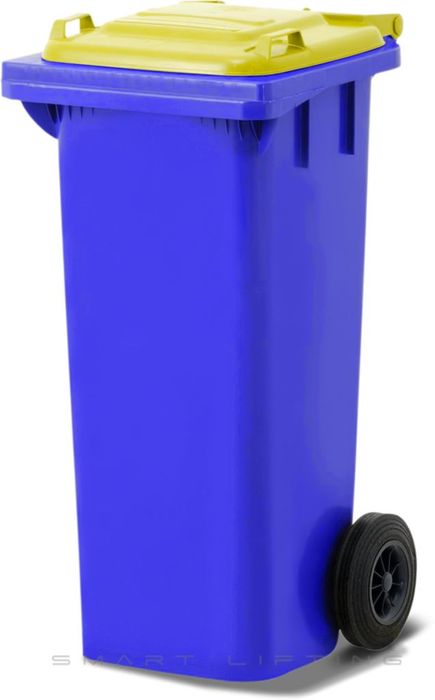 MGB80-BY // Simpro 80L Blue/Yellow Wheelie Bin, HDPE, with 2x 200mm outset wheels