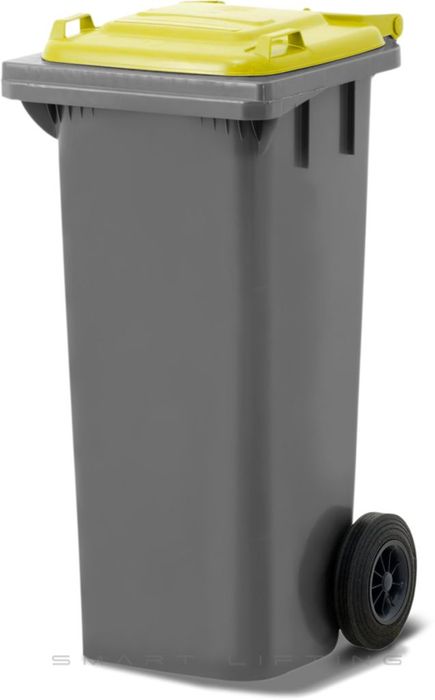 MGB80-SY // Simpro 80L Wheelie Bin, Silver/Yellow HDPE, with 2x 200mm outset wheels