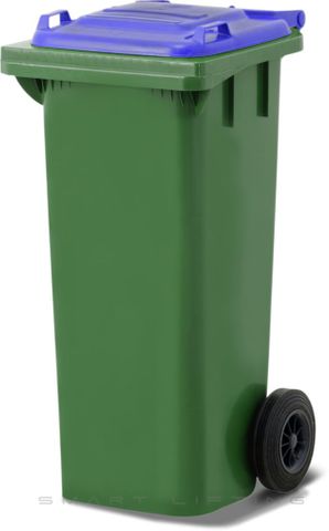 MGB80-GB // Simpro 80L Wheelie Bin, Green/Blue HDPE, with 2x 200mm outset wheels