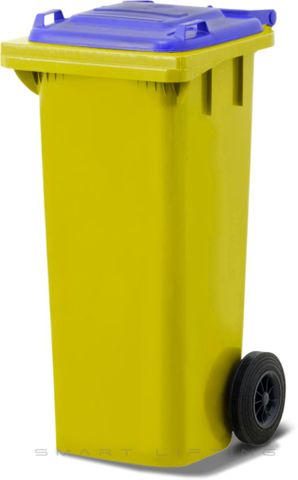 MGB80-YB // Simpro 80L Wheelie Bin, Yellow/Blue HDPE, with 2x 200mm outset wheels