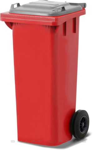 MGB80-RS // Simpro 80L Wheelie Bin, Red/Silver HDPE, with 2x 200mm outset wheels