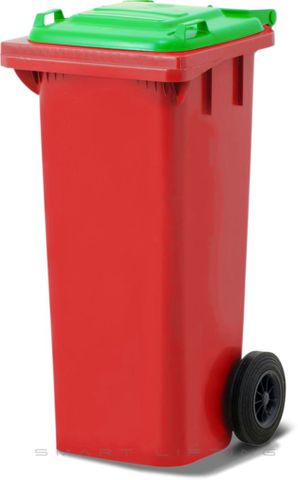 MGB80-RL // Simpro 80L Wheelie Bin, Red/Lime HDPE, with 2x 200mm outset wheels