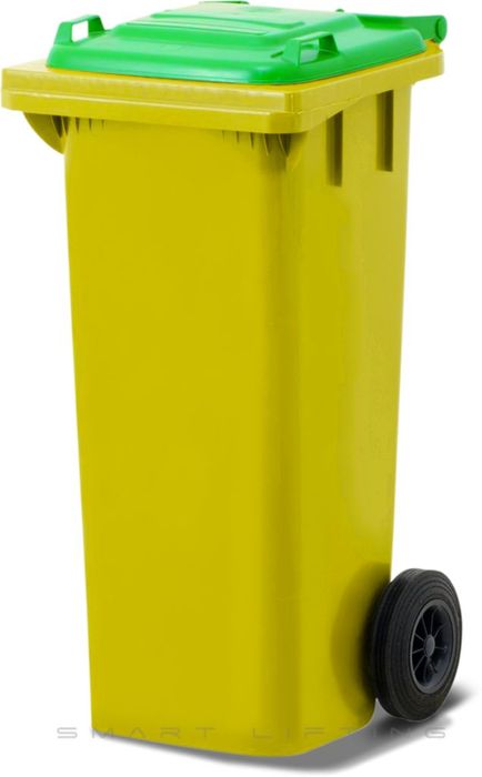 MGB80-YL // Simpro 80L Yellow/Lime Wheelie Bin, HDPE, with 2x 200mm outset wheels