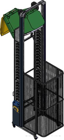 DM3300A-B // Dumpmaster 130" cart dumper for 24-96 gal trash carts, 24V/20Ah battery