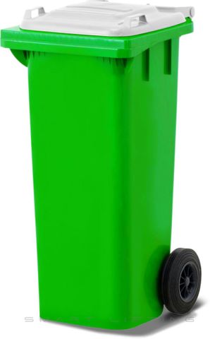 MGB80-LW // Simpro 80L Wheelie Bin, Lime/White HDPE, with 2x 200mm outset wheels