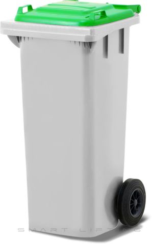 MGB80-WL // Simpro 80L White/Lime Wheelie Bin, HDPE, with 2x 200mm outset wheels