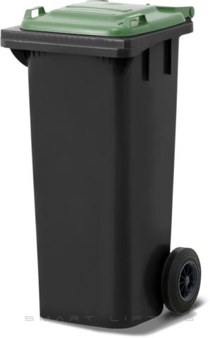 MGB80-KG // Simpro 80L Black/Green Wheelie Bin, HDPE, with 2x 200mm outset wheels