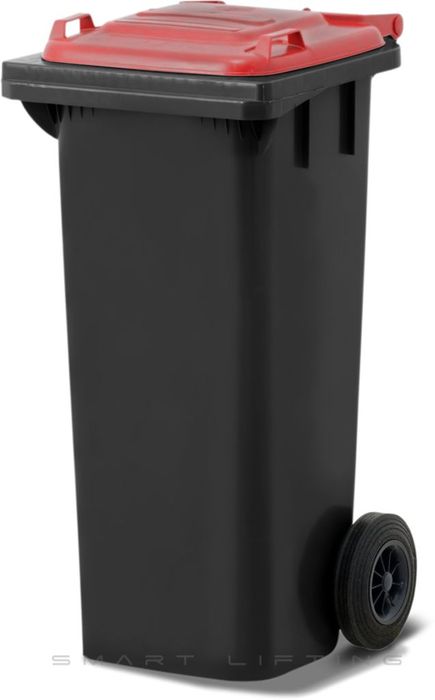 MGB80-KR // Simpro 80L Black/Red Wheelie Bin, HDPE, with 2x 200mm outset wheels