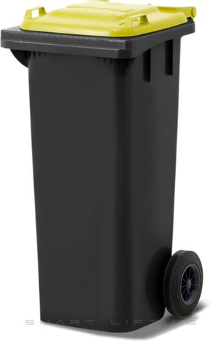 MGB80-KY // Simpro 80L Wheelie Bin, Black/Yellow HDPE, with 2x 200mm outset wheels