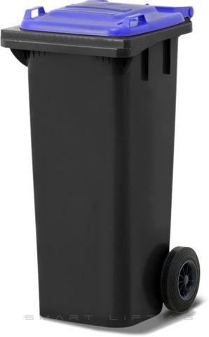 MGB80-KB // Simpro 80L Black/Blue Wheelie Bin, HDPE, with 2x 200mm outset wheels