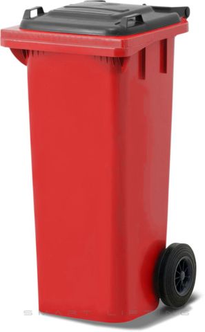 MGB80-RK // Simpro 80L Wheelie Bin, Red/Black HDPE, with 2x 200mm outset wheels