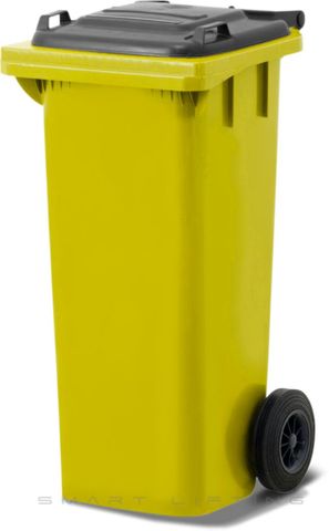 MGB80-YK // Simpro 80L Yellow/Black Wheelie Bin, HDPE, with 2x 200mm outset wheels