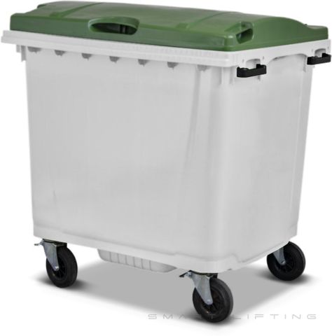 MGB1100-WG // Simpro 1100L White/Green Wheelie Bin, HDPE, with 4x 200mm castors