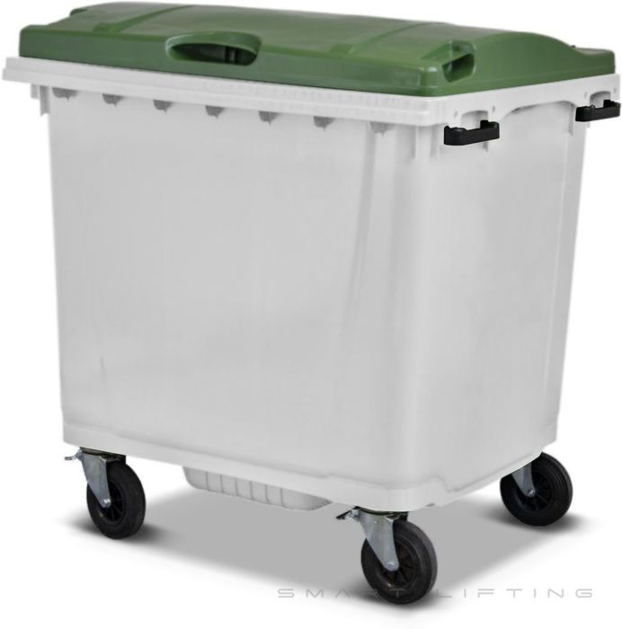 MGB1100-WG // Simpro 1100L White/Green Wheelie Bin, HDPE, with 4x 200mm castors