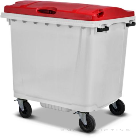 MGB1100-WR // Simpro 1100L White/Red Wheelie Bin, HDPE, with 4x 200mm castors