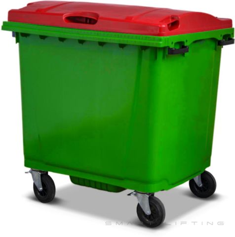 MGB1100-LR // Simpro 1100L Lime/Red Wheelie Bin, HDPE, with 4x 200mm castors