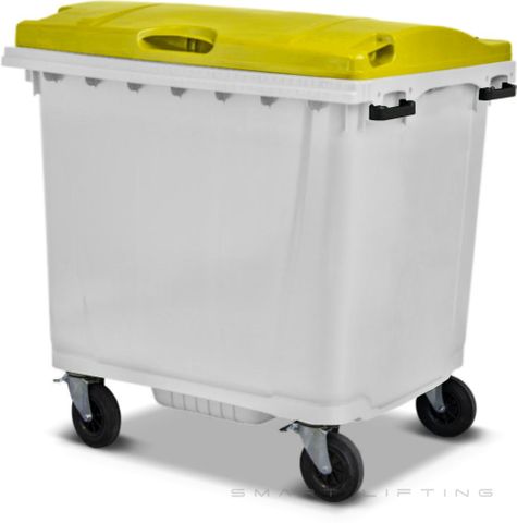 MGB1100-WY // Simpro 1100L White/Yellow Wheelie Bin, HDPE, with 4x 200mm castors