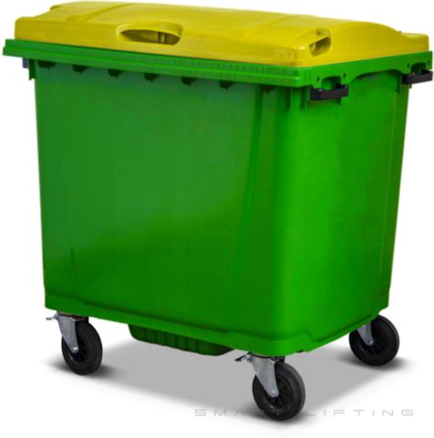 MGB1100-LY // Simpro 1100L Lime/Yellow Wheelie Bin, HDPE, with 4x 200mm castors