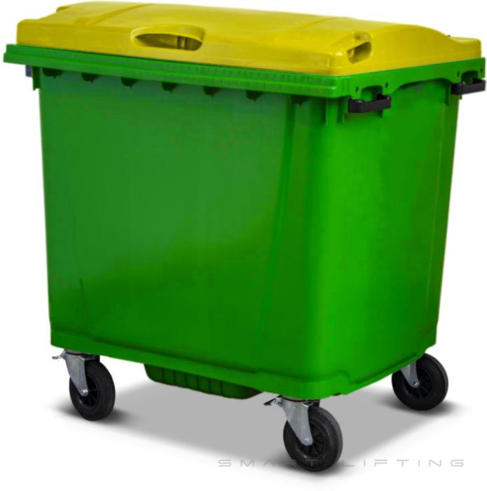 MGB1100-LY // Simpro 1100L Lime/Yellow Wheelie Bin, HDPE, with 4x 200mm castors