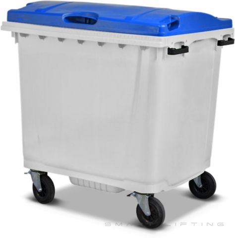 MGB1100-WB // Simpro 1100L White/Blue Wheelie Bin, HDPE, with 4x 200mm castors