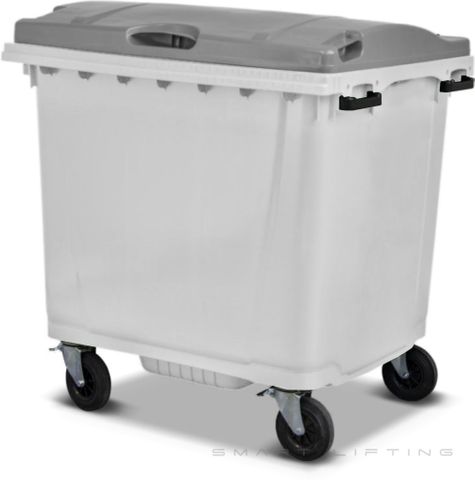 MGB1100-WS // Simpro 1100L White/Silver Wheelie Bin, HDPE, with 4x 200mm castors