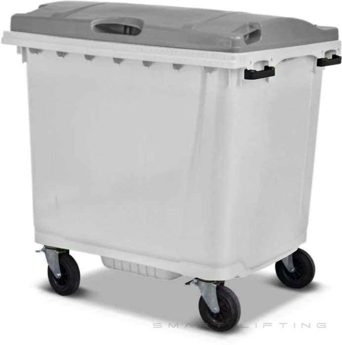 MGB1100-WS // Simpro 1100L Wheelie Bin, White/Silver HDPE, with 4x 200mm castors