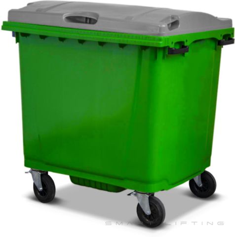 MGB1100-LS // Simpro 1100L Wheelie Bin, Lime/Silver HDPE, with 4x 200mm castors