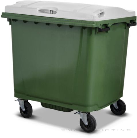 MGB1100-GW // Simpro 1100L Wheelie Bin, Green/White HDPE, with 4x 200mm castors