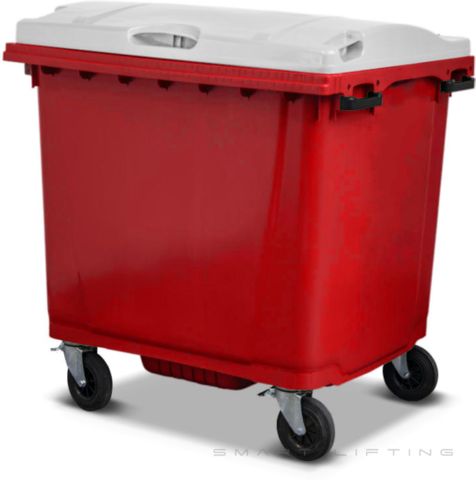 MGB1100-RW // Simpro 1100L Red/White Wheelie Bin, HDPE, with 4x 200mm castors