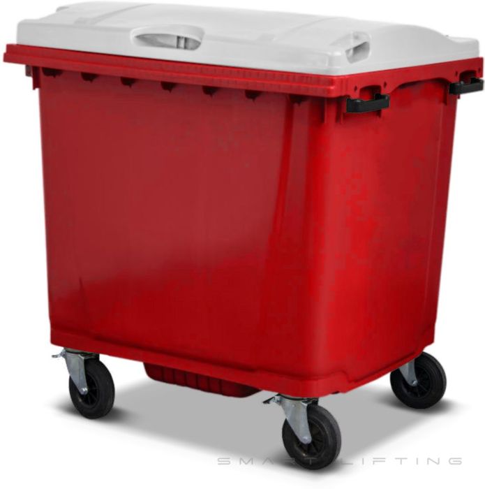 MGB1100-RW // Simpro 1100L Wheelie Bin, Red/White HDPE, with 4x 200mm castors