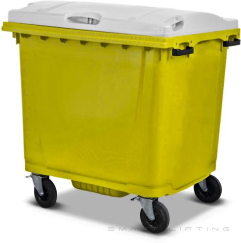 MGB1100-YW // Simpro 1100L Yellow/White Wheelie Bin, HDPE, with 4x 200mm castors