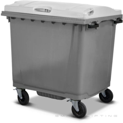 MGB1100-SW // Simpro 1100L Silver/White Wheelie Bin, HDPE, with 4x 200mm castors