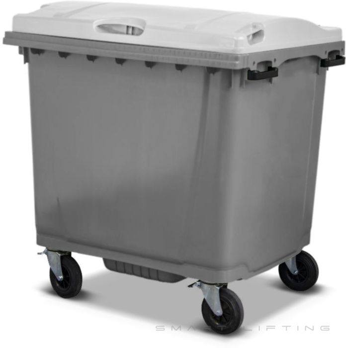 MGB1100-SW // Simpro 1100L Wheelie Bin, Silver/White HDPE, with 4x 200mm castors